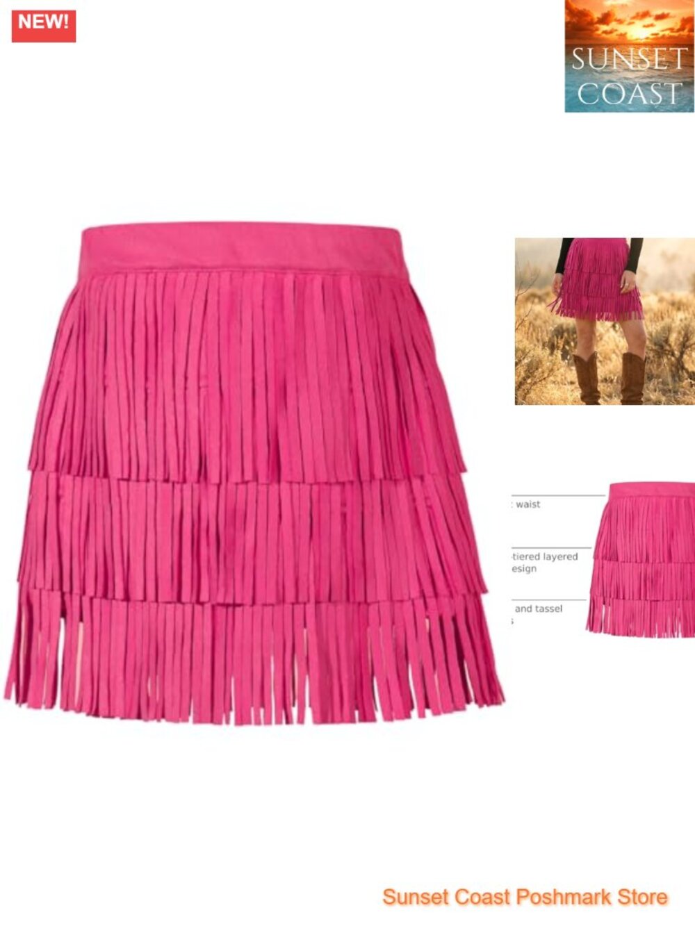 Girls Suede Fringe Skirt Boho Tassel Layered Ruffle Tiered Western